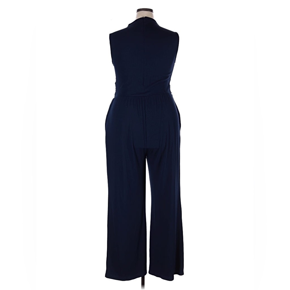 NWT PRETTYGARDEN Elegant Navy Sleeveless Long Jumpsuit, Ribbed Knit, Mock Neck - Picture 14 of 15